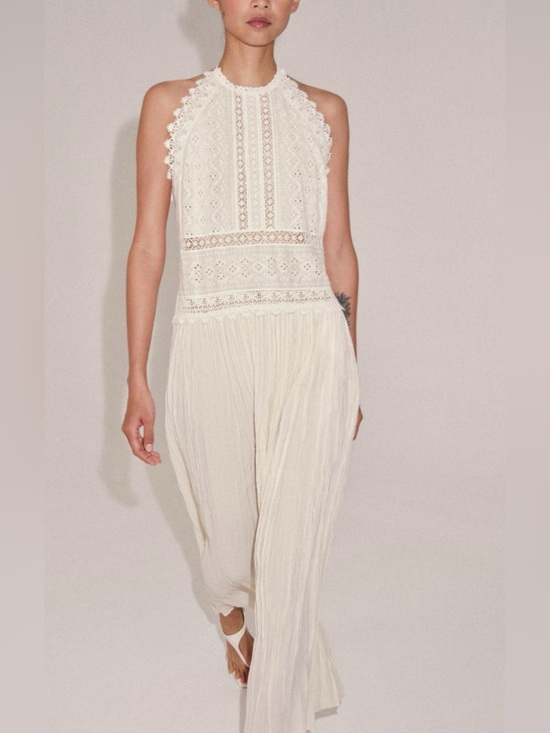Zara Dresses & Skirts - Zara Cream Lace Halter Wide-Leg Jumpsuit